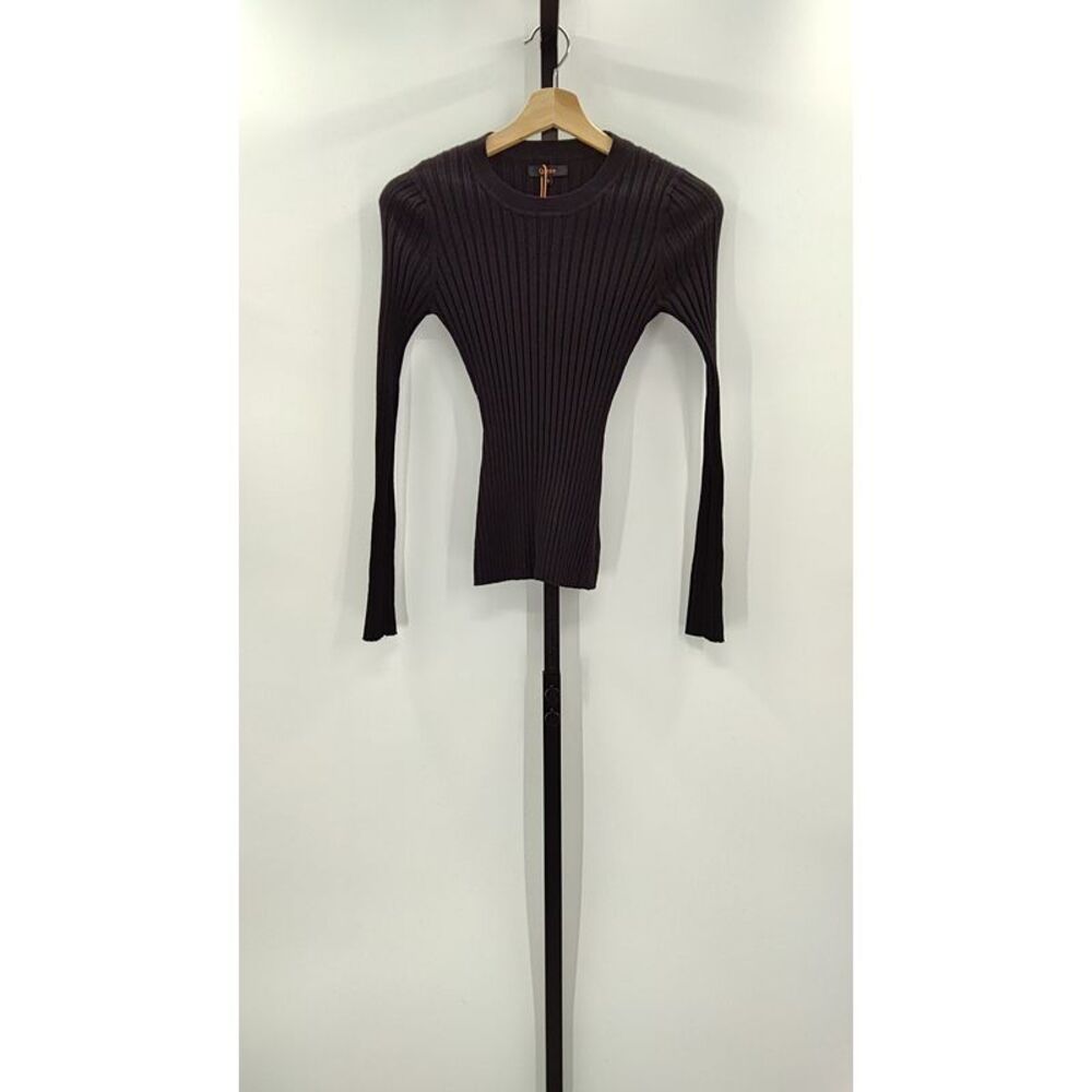 Quince Women Cotton Cashmere Ribbed Long Sleeve Sweater Black S